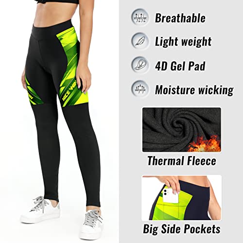 NICEWIN Pantalones de Ciclismo para Mujer, Acolchados, Largos, con Asiento Acolchado, 4D, térmicos, Largos, Transpirables, de Secado rápido, elásticos, para Ciclismo