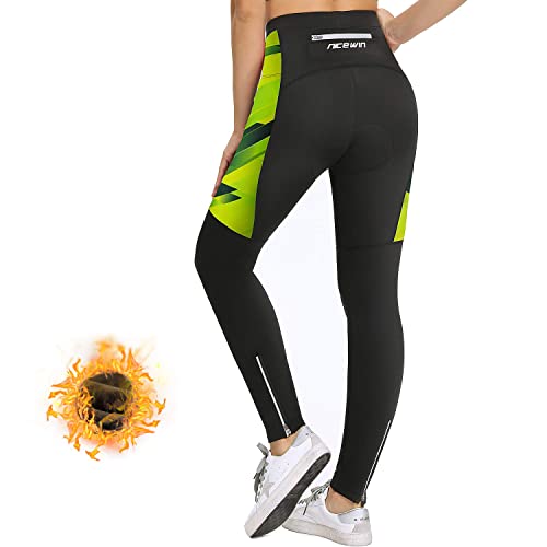 NICEWIN Pantalones de Ciclismo para Mujer, Acolchados, Largos, con Asiento Acolchado, 4D, térmicos, Largos, Transpirables, de Secado rápido, elásticos, para Ciclismo