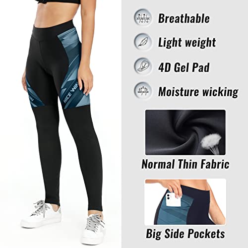 NICEWIN Pantalones de Ciclismo para Mujer, Acolchados, Largos, con Asiento Acolchado, 4D, térmicos, Largos, Transpirables, de Secado rápido, elásticos, para Ciclismo