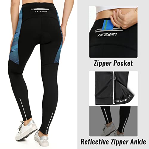 NICEWIN Pantalones de Ciclismo para Mujer, Acolchados, Largos, con Asiento Acolchado, 4D, térmicos, Largos, Transpirables, de Secado rápido, elásticos, para Ciclismo