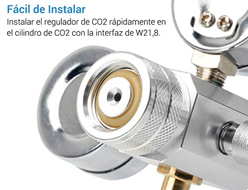 NICREW Regulador CO2 Acuario, Reductor de Presión de CO2 para Acuarios, Contador de Burbujas y 2 Manómetros, Interfaz W21,8