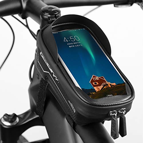 Nifogo Bolsas de Bicicleta, Bolsa Impermeable para Bicicleta, Bolso Manillar Bici con Pantalla Táctil Sensible para Teléfono Inteligente por Debajo de 6,5 Pulgadas (Negro)