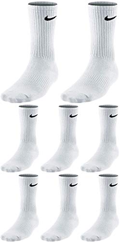 Nike 8 pares de calcetines largos para hombre y mujer, color blanco o negro o blanco, gris y negro., 8 pares de color blanco., L
