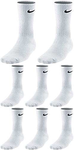 Nike 8 pares de calcetines largos para hombre y mujer, color blanco o negro o blanco, gris y negro., 8 pares de color blanco., L