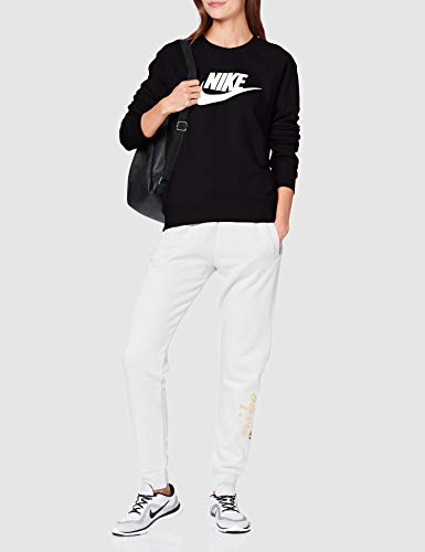 NIKE W NSW Essntl Crew FLC Hbr Camiseta de Manga Larga, Mujer, Black/White, M