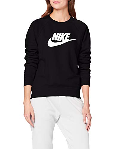 NIKE W NSW Essntl Crew FLC Hbr Camiseta de Manga Larga, Mujer, Black/White, M