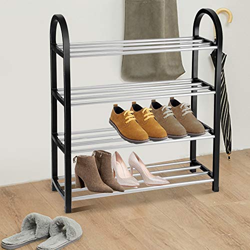 Nikou Shoe Rack - Gabinete apilable para bandejas de Almacenamiento en la Plataforma Shoe Tower Shelf, Plastic + Aluminum (tamaño : 4 Tiers)