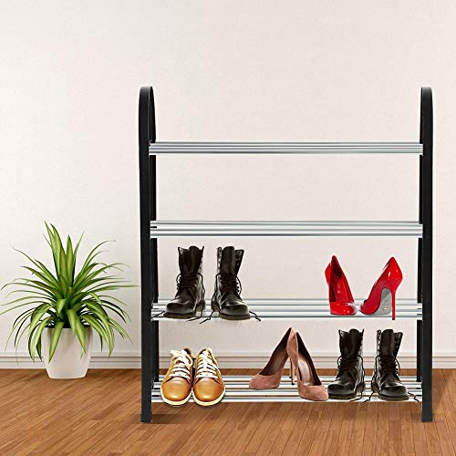 Nikou Shoe Rack - Gabinete apilable para bandejas de Almacenamiento en la Plataforma Shoe Tower Shelf, Plastic + Aluminum (tamaño : 4 Tiers)