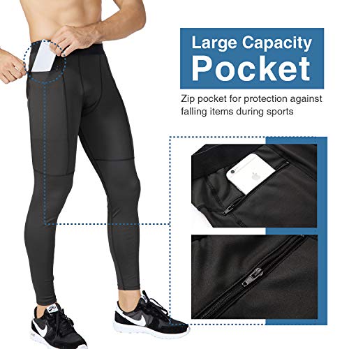 Niksa 2 Piezas Mallas Hombre Fitness Leggings Deporte Pantalón Largo de Compresión Negro Gris Negro Gris Large