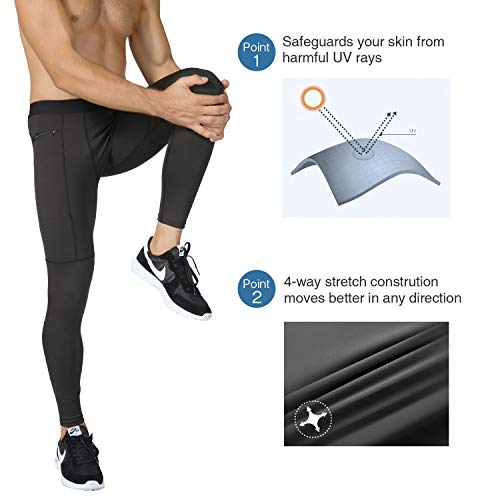 Niksa 2 Piezas Mallas Hombre Fitness Leggings Deporte Pantalón Largo de Compresión Negro Gris Negro Gris Large