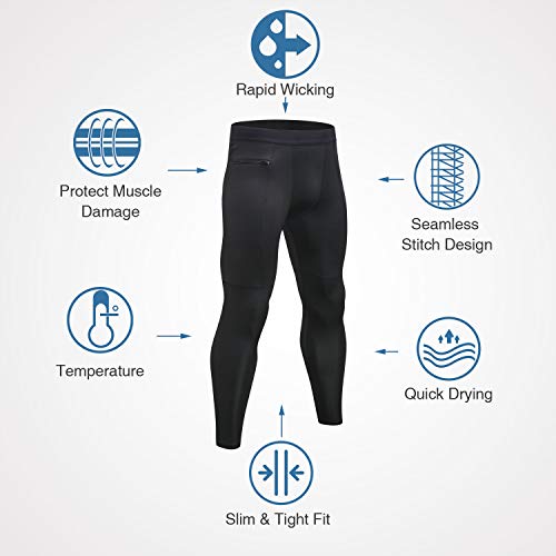 Niksa 2 Piezas Mallas Hombre Fitness Leggings Deporte Pantalón Largo de Compresión Negro Gris Negro Gris Large