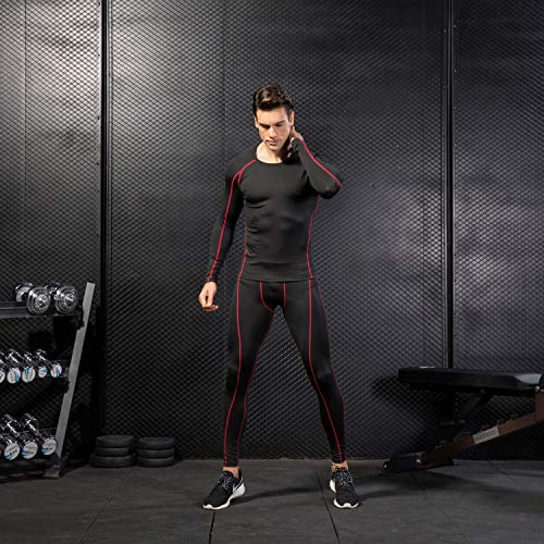 Niksa 2 Piezas Mallas Hombre Gym Leggings Deporte Pantalón Largo de Compresión Ropa Running Hombres Negro