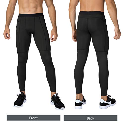 Niksa 2 Piezas Mallas Hombre Running Leggings Deporte Pantalones Largos de Compresión Negro Gris Medium