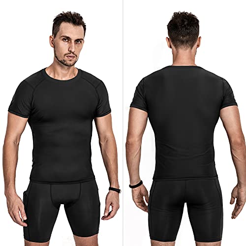 Niksa 3 Piezas Camiseta Compresión Hombre,Deportiva para Hombre Amiseta de Manga Corta Camiseta Entrenamiento Hombre Diseño de Malla Transpirable Secado rápido para Running Gym Ciclismo