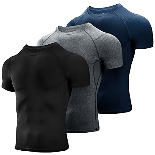 Niksa 3 Piezas Camiseta Compresión Hombre,Deportiva para Hombre Amiseta de Manga Corta Camiseta Entrenamiento Hombre Diseño de Malla Transpirable Secado rápido para Running Gym Ciclismo