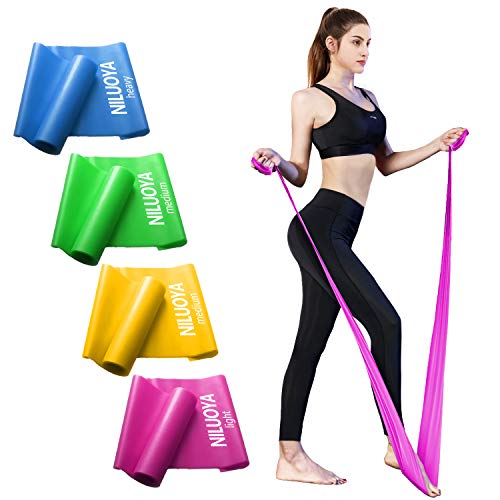 Niluoya Bandas Elásticas Fitness, 4-Pack 1.5M+2M Cintas Banda Resistencia con 2 Niveles Piezas Bandas de Resistencia para Yoga, Pilates, Crossfit, Estiramientos, Musculacion, Piernas, Brazos Fuerza