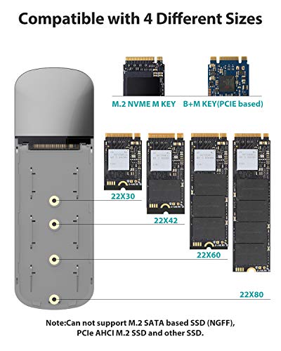 NIMASO Carcasa M.2 NVMe USB C,Caja M.2 NVMe PCIe USB 3.1 Gen2 con UASP,10Gbps Carcasa Disco Duro M.2 para SSD M.2 NVMe M Key o B+M Key 2230/2242/2260/2280 Compatible con PS4 Xbox PC Macbook
