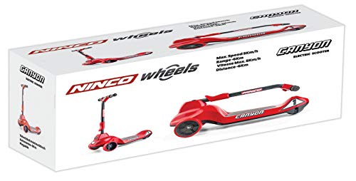 Ninco-NH33017 Ninco Wheel Canyon Red. Patinete eléctrico plegable con control de velocidad. A partir de 3 años. (NH33017), Color rojo, 66,5 x 32 x 69,5 cm (Fábrica de Juguetes