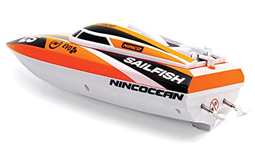 NincOcean - Sailfish | Barco Teledirigido con Gran ángulo de Giro y 2 Motores | Emisora 2,4 GHz | Medidas: 24 x 9 x 8 cm | Surca Las Aguas con Esta Bestia acuática | A Partir de 6 años (NH99036)