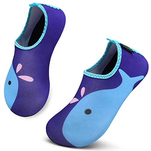 Niño Zapatos de Agua de Natación Infantil para Niños Niñas Adolescentes Slip on Suave Descalzo Aqua Calcetines para La Piscina de Playa,Delfín Azul,34/35