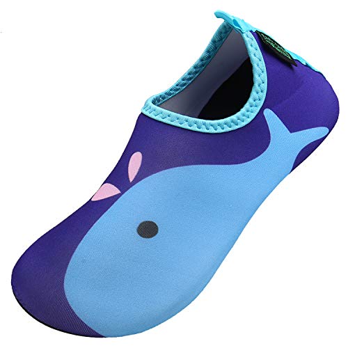 Niño Zapatos de Agua de Natación Infantil para Niños Niñas Adolescentes Slip on Suave Descalzo Aqua Calcetines para La Piscina de Playa,Delfín Azul,34/35