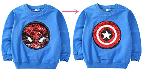 Niños Niñas Niños Superhero Flip Lentejuelas Color Moda Sudadera de Manga Larga Algodón (3-8 años) (3-4 años de Edad, B)