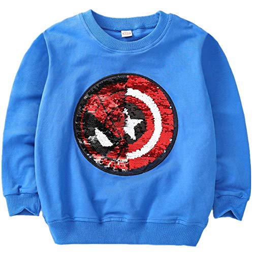 Niños Niñas Niños Superhero Flip Lentejuelas Color Moda Sudadera de Manga Larga Algodón (3-8 años) (3-4 años de Edad, B)