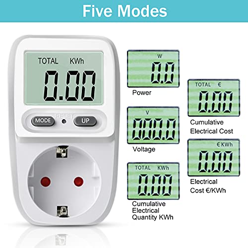 Nisear Enchufe Medidor de Consumo de Energía, con pantalla LCD, protección contra sobrecarga, monitor analizador de energía calculadora, máxima 3680W