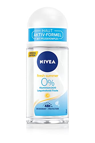 NIVEA Desodorante roll-on Fresh Summer (50 ml), desodorante sin aluminio (ACH) con fragancia veraniega y fórmula refrescante, desodorante con protección 48h y cuidado suave