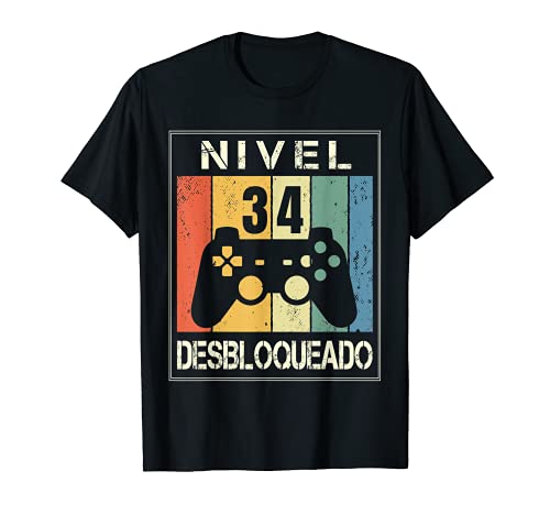Nivel 34 Desbloqueado Gamer 34 Años 1987 Divertido Hombre Camiseta