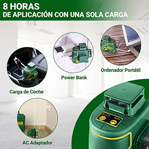 Nivel Láser Verde 3x360° POPOMAN, 3D Línea Láser Profesional 45m, Autonivelación y Modo de Pulso, Caja para regalar-MTM350B