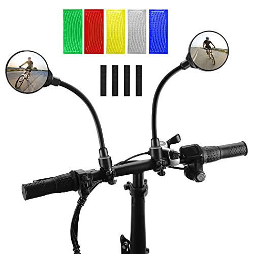 NIVEOLI 2 Piezas Espejo Retrovisor de Bicicleta + 40 Piezas Reflector de Bicicleta Pegatinas, 360° Rotativo HD Espejo Convexo Ángulo Amplio para Patinete Electrico, E-Bike, Mountain Road Bike