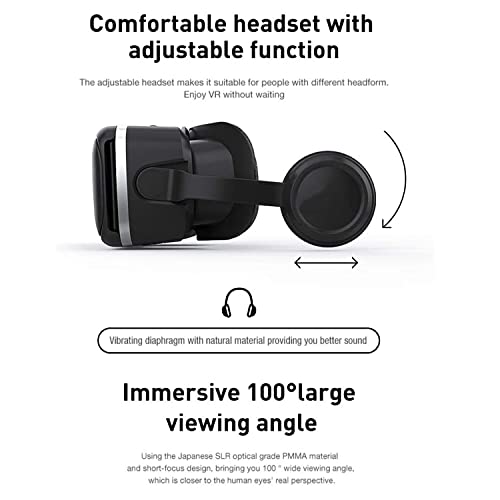 NK Gafas VR para Smartphone con Auriculares - Gafas Inteligentes 3D Realidad Virtual con Audio para Smartphone entre 4.7" - 6.53", Ángulo Visión 90-100º, Giro 360º, Objetivo y Pupila Regulable - Negro