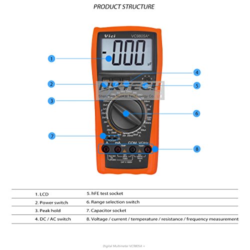 NKTECH VICI VC9805A+ Multímetro digital DMM LCR Medidor Temperatura Inductancia Capacitancia Resistencia Frecuencia 2000uF AC DC Voltaje Corriente HFE Prueba con destornillador TL-1