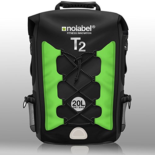 No Label Mochila Deportiva de 20L Impermeable - T2 Mochila para Ciclismo Running Triatlón y Deportes acuáticos. Protege del Polvo, la Arena, el Agua y la Suciedad Color Negro/Verde, tamaño