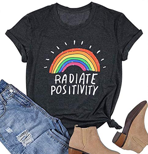 Nobranded Divertidas Mujeres Arco Iris Camiseta Letra Printe Rainbow Graphic Tee Verano Manga Corta Camisas Tops Novedad Chic Camisa