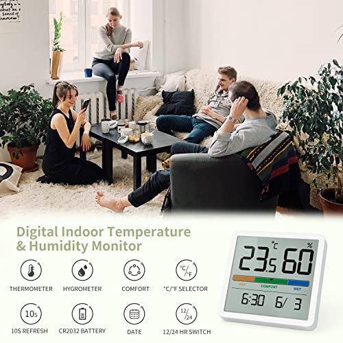 NOKLEAD Termómetro interior del higrómetro, termómetro digital de escritorio con monitor de temperatura y humedad, termómetro de (Blanco) (Blanco)