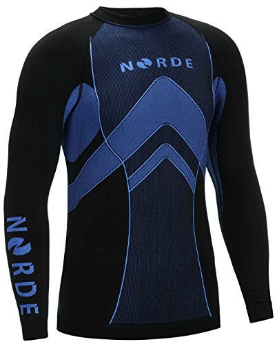 Norde Conjunto de ropa interior funcional para hombre [Termoactiva + Transpirable] capa base para deportes al aire libre [Grande -Azul negro]