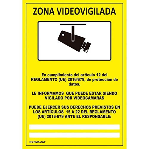 Normaluz NM RD36642 - Señal Adhesiva Zona Videovigilada Adhesivo de Vinilo 10 x 15 cm, Amarillo