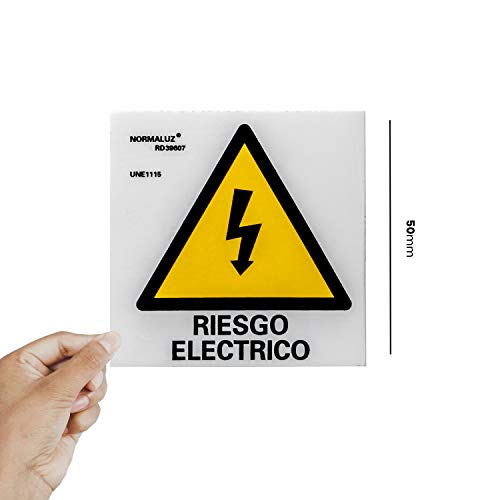 Normaluz RD39607 - Señal Adhesiva 10 Unidades Riesgo Eléctrico Rayo Adhesivo de Vinilo, Amarillo, 5x5 cm