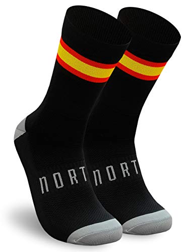 NORTEI - Calcetines Bandera España para Ciclismo, MTB y Running de Meryl para hombre y mujer – Spain (L, Negro)