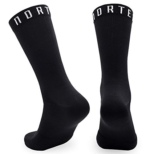 NORTEI Calcetines para Ciclismo, MTB y Running de Caña Alta para Hombre y Mujer – Infinity Black (M (40-42))