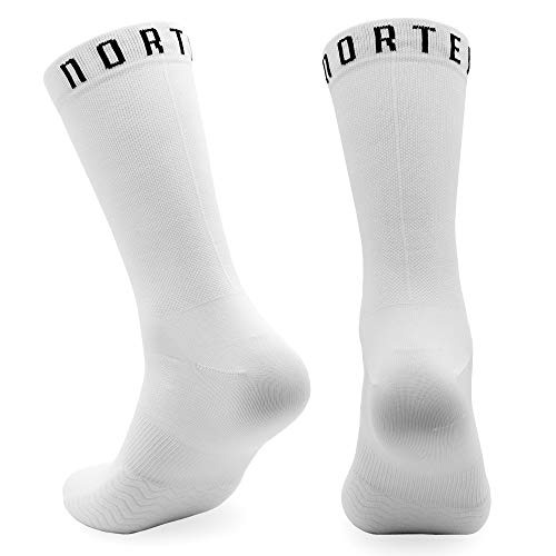 NORTEI Calcetines para Ciclismo, MTB y Running de Caña Alta para Hombre y Mujer – Infinity White (L (43-45))