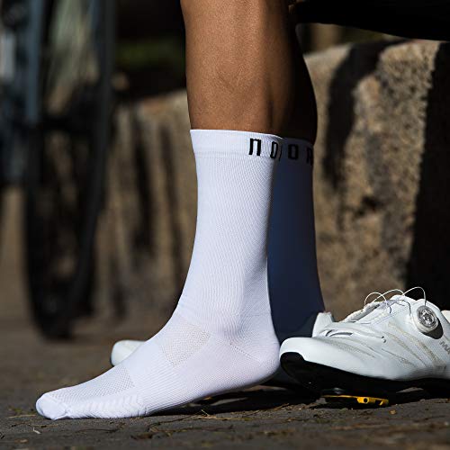 NORTEI Calcetines para Ciclismo, MTB y Running de Caña Alta para Hombre y Mujer – Infinity White (M (40-42))