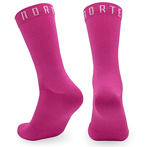 NORTEI Calcetines Rosas para Ciclismo, MTB y Running de Caña Alta para Hombre y Mujer – Infinity Pink (M (40-42))