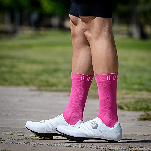 NORTEI Calcetines Rosas para Ciclismo, MTB y Running de Caña Alta para Hombre y Mujer – Infinity Pink (M (40-42))