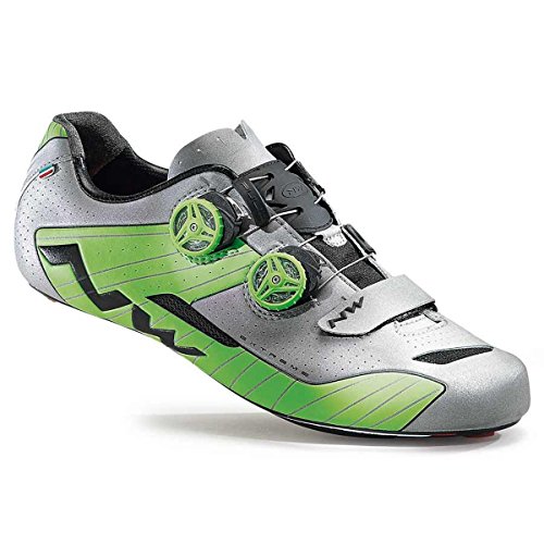 Northwave Extreme - Zapatillas para bicicleta de carreras, color plateado y verde 2016, talla 39