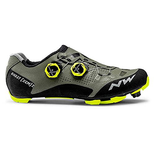 Northwave Ghost XCM 2 2021 - Zapatillas para bicicleta de montaña, color verde, negro y amarillo, color, talla 42.5 EU