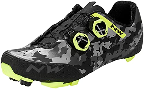 Northwave Rebel 2 MTB Camo - Zapatillas para bicicleta de montaña (39,5), color negro, gris y amarillo