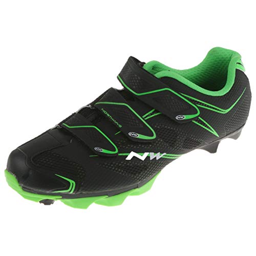 Northwave Scorpius 3S Fahrrad MTB Schuhe Klettverschluss Schuhplatte Cleats Rad Sport, 80142007, Farbe Schwarz Grün, Größe 42